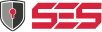 A two-tone grey shield with a red key hole in the center followed by SES in red uppercase letters.